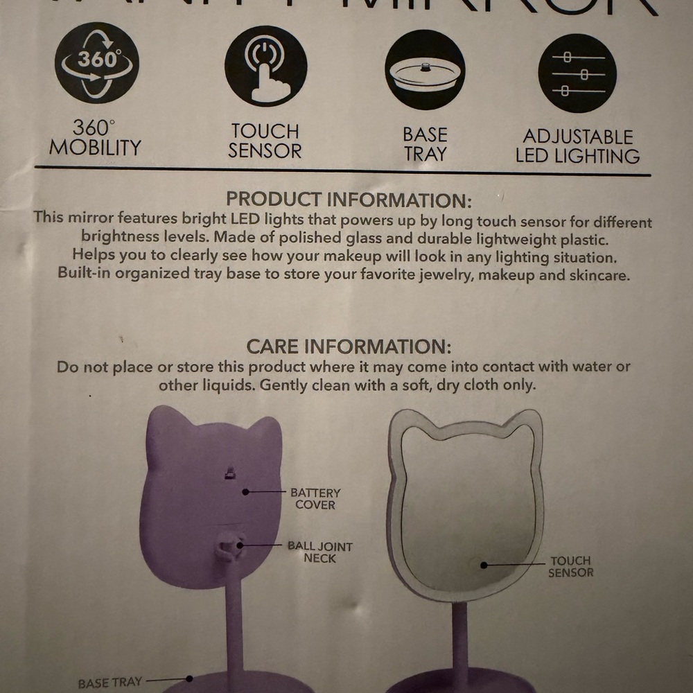 Vanity Purple Touch Sensor Mirror